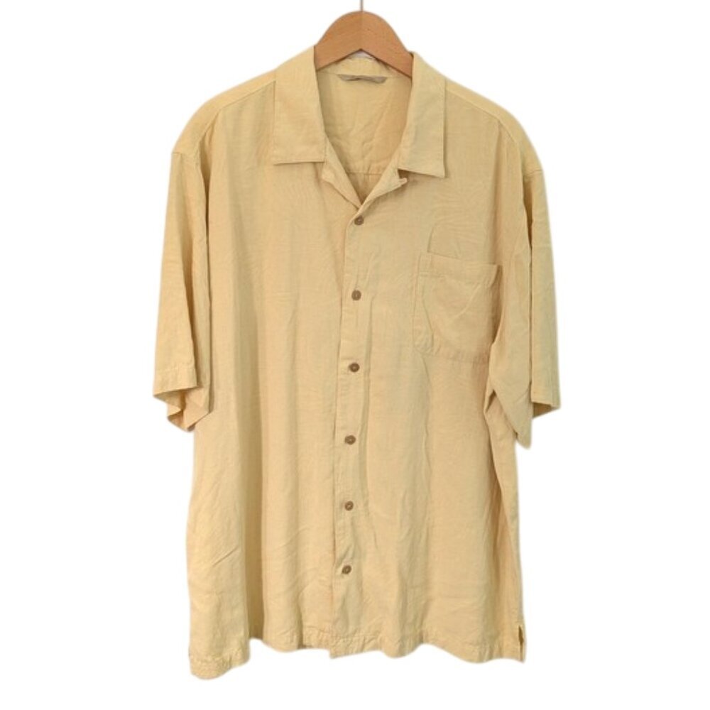 Paradise Collection 100% Silk Casual Short Sleeve Shirt Yellow‎ Size XL